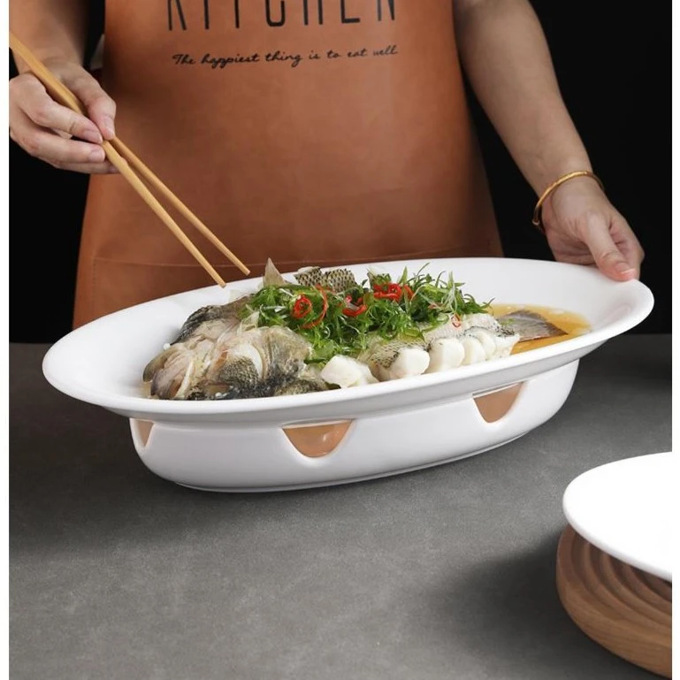 加热鱼盘超大号酒店明炉餐具私房菜饭店专用保温椭圆盘鱼碟子家用