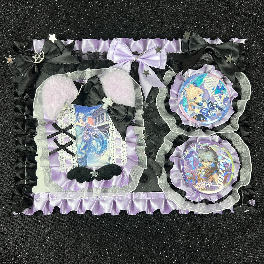 成品痛板吧唧托二次元手作代扎蝴蝶结谷美卡套丝带痛痛包全套收纳