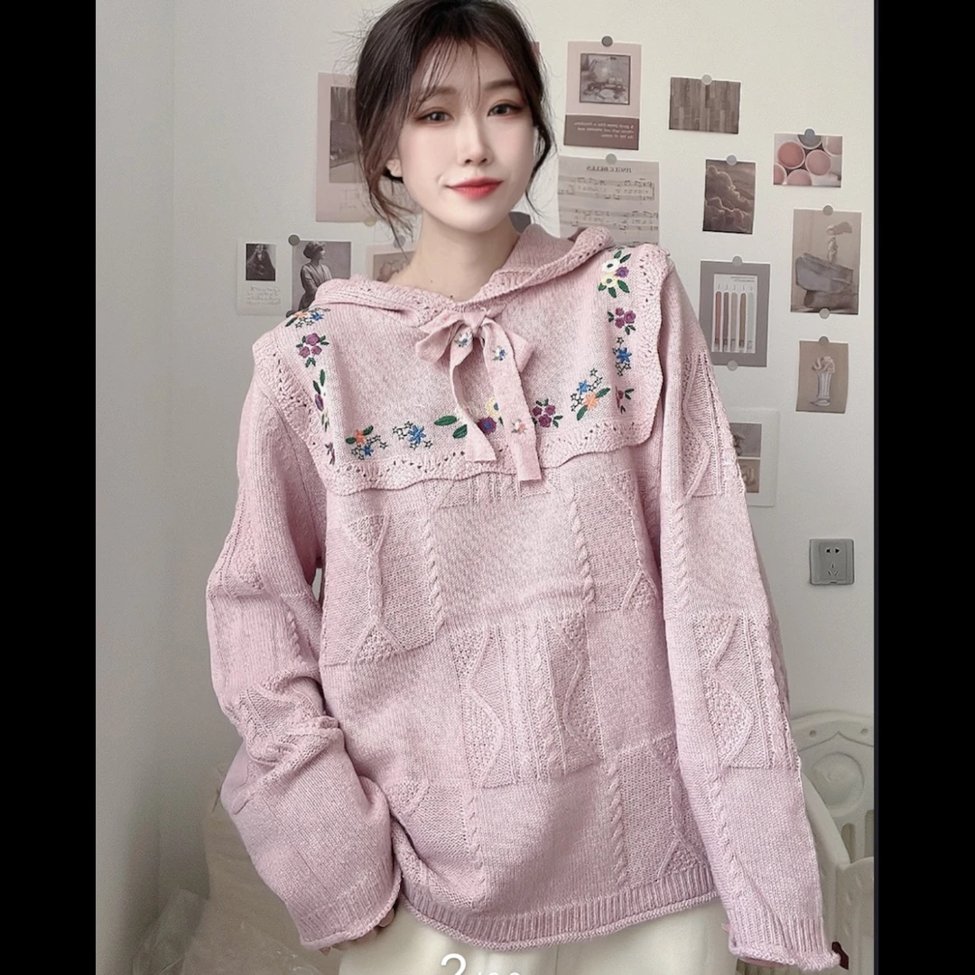 木木家 刺绣连帽毛衣