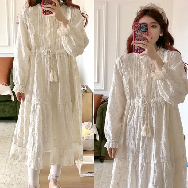 木木家 抽绳满绣连衣裙