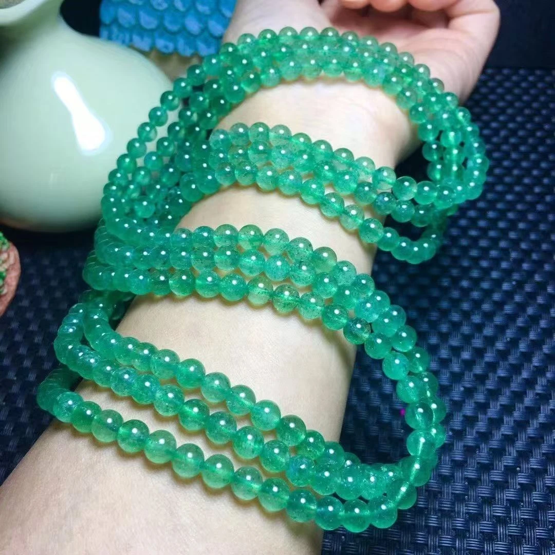 绿草莓晶手链三圈  天然多圈绿草莓晶手链手链绿色水晶手链
