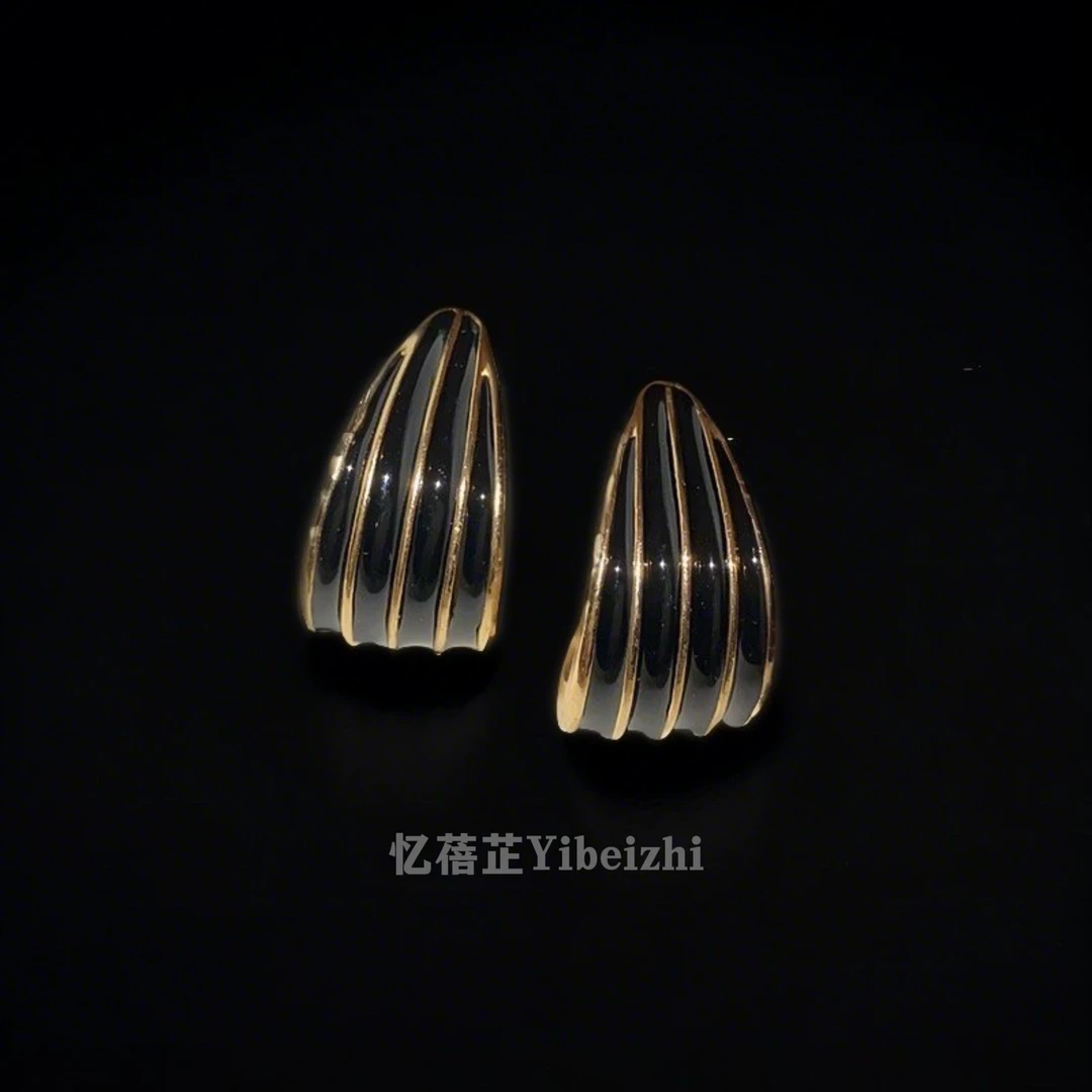 铜合金耳饰 银针中古滴油c形耳环复古小众高级感个性耳钉轻奢6116