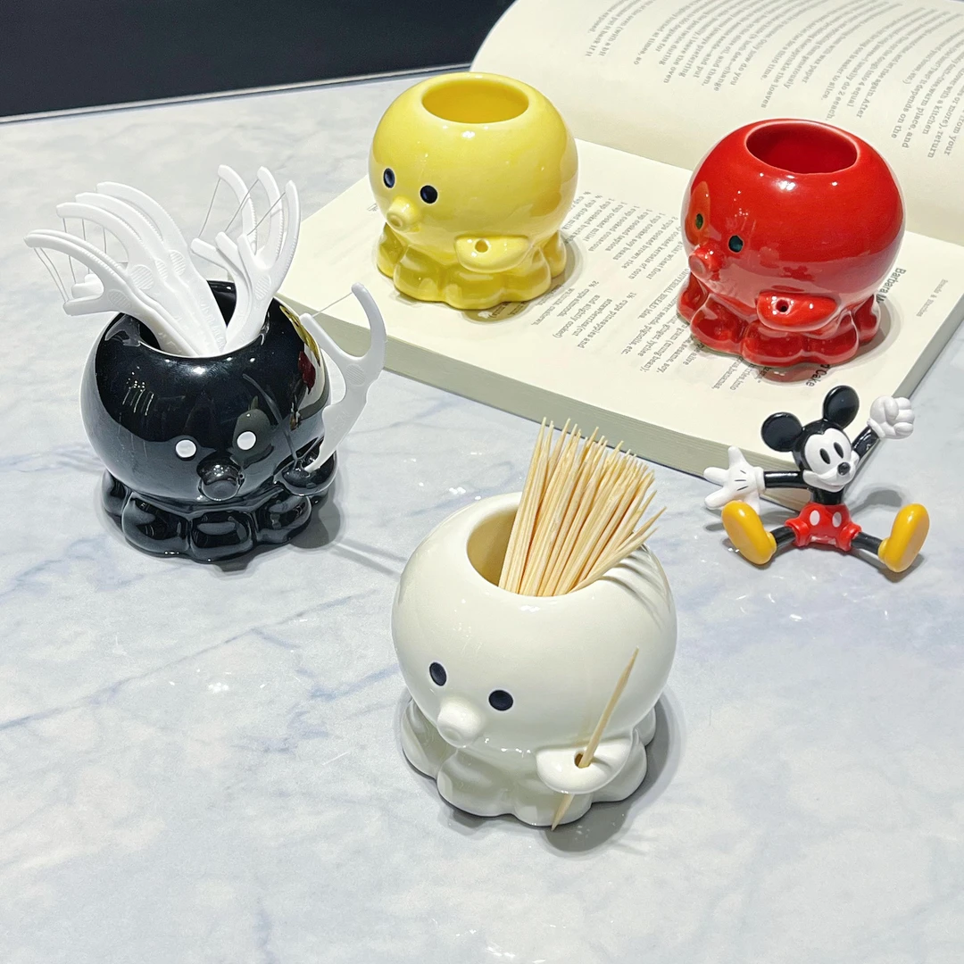 创意卡通可爱章鱼陶瓷家用牙签筒牙线罐棉签筒高颜值实用桌面收纳