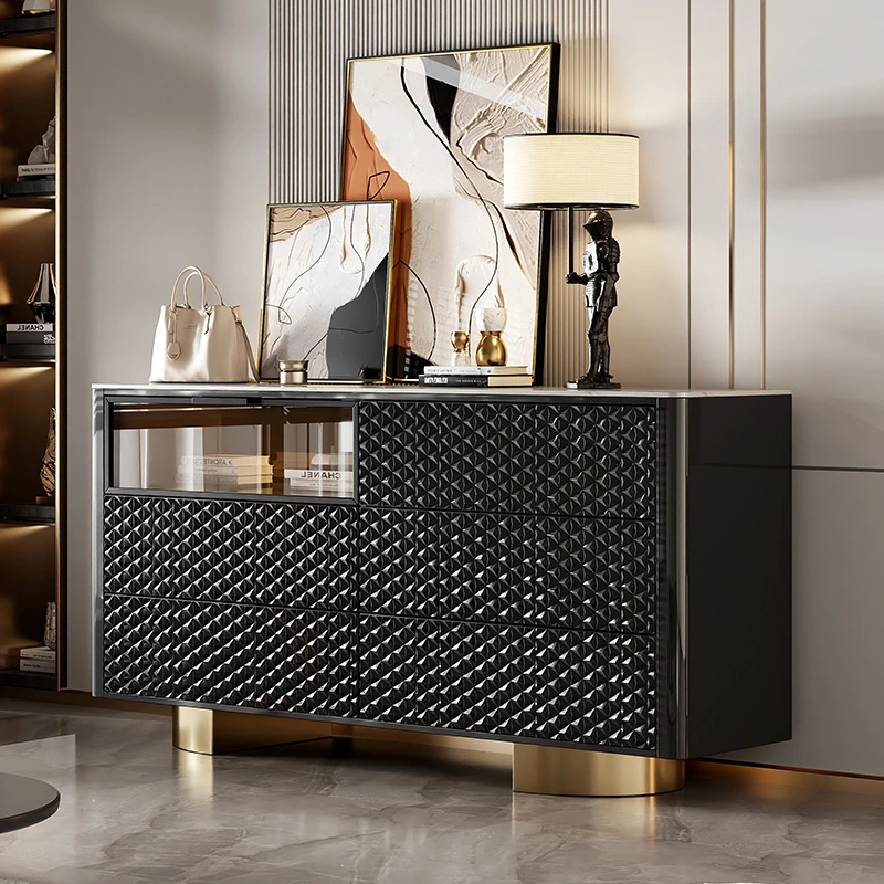 意式轻奢餐边柜现代简约高档玄关柜岩板烤漆玄关柜客厅收纳柜