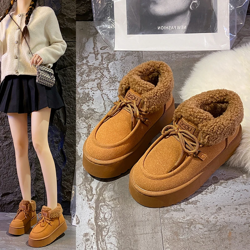 厚底雪地靴女网红新款冬季加绒加厚外穿棉鞋百搭休闲保暖短靴时尚