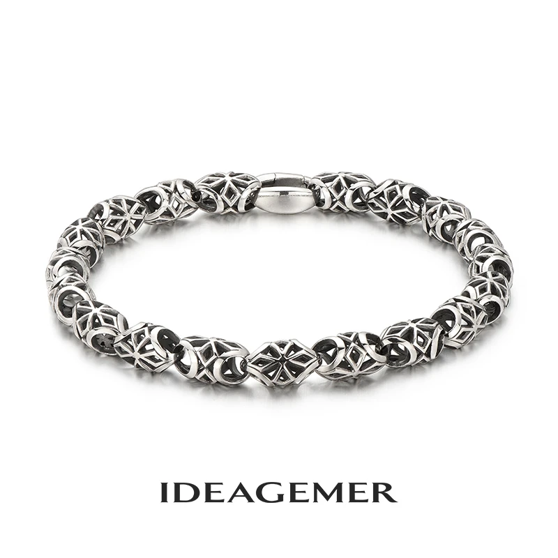 ideagemer 925银手链 复古镂空十字架手链男手工做旧个性小众