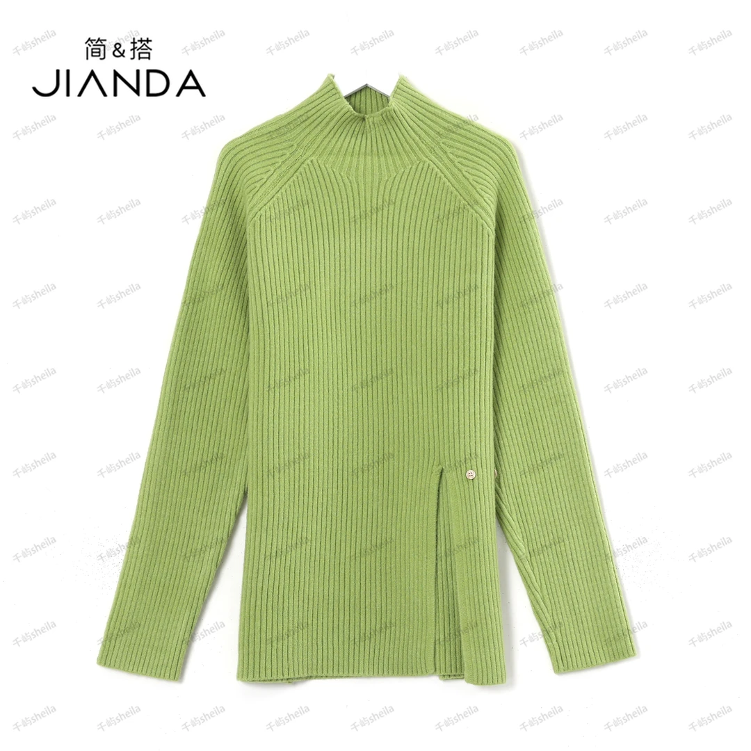 【千屿Sheila】春秋半高领竖纹女士开叉套头毛衣233-MY/1022-8505