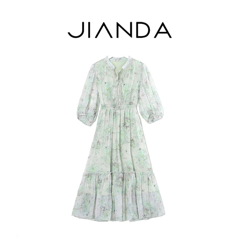 千屿Sheila松紧腰系带碎花刺绣金箔高贵女装连衣裙子 0112-391288