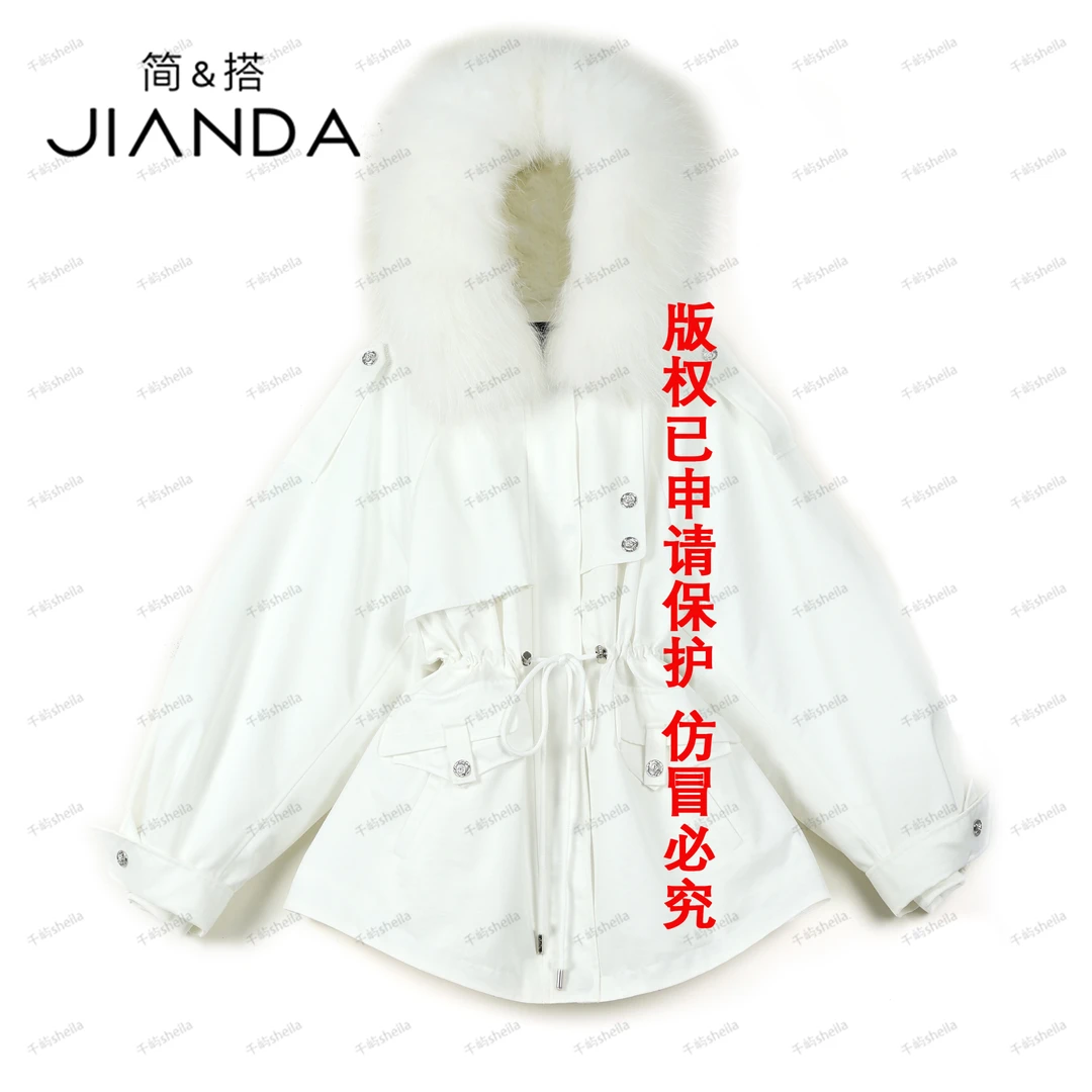 千屿Sheila冬季保暖连帽外衣“雪花伊人”皮草外套女款0806-5101039