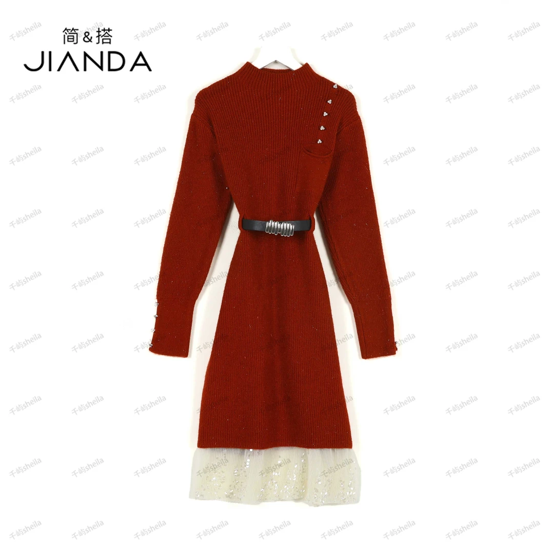 【千屿Sheila】重工水钻拼网纱送腰带针织连衣裙243-LYQ/1005-88178