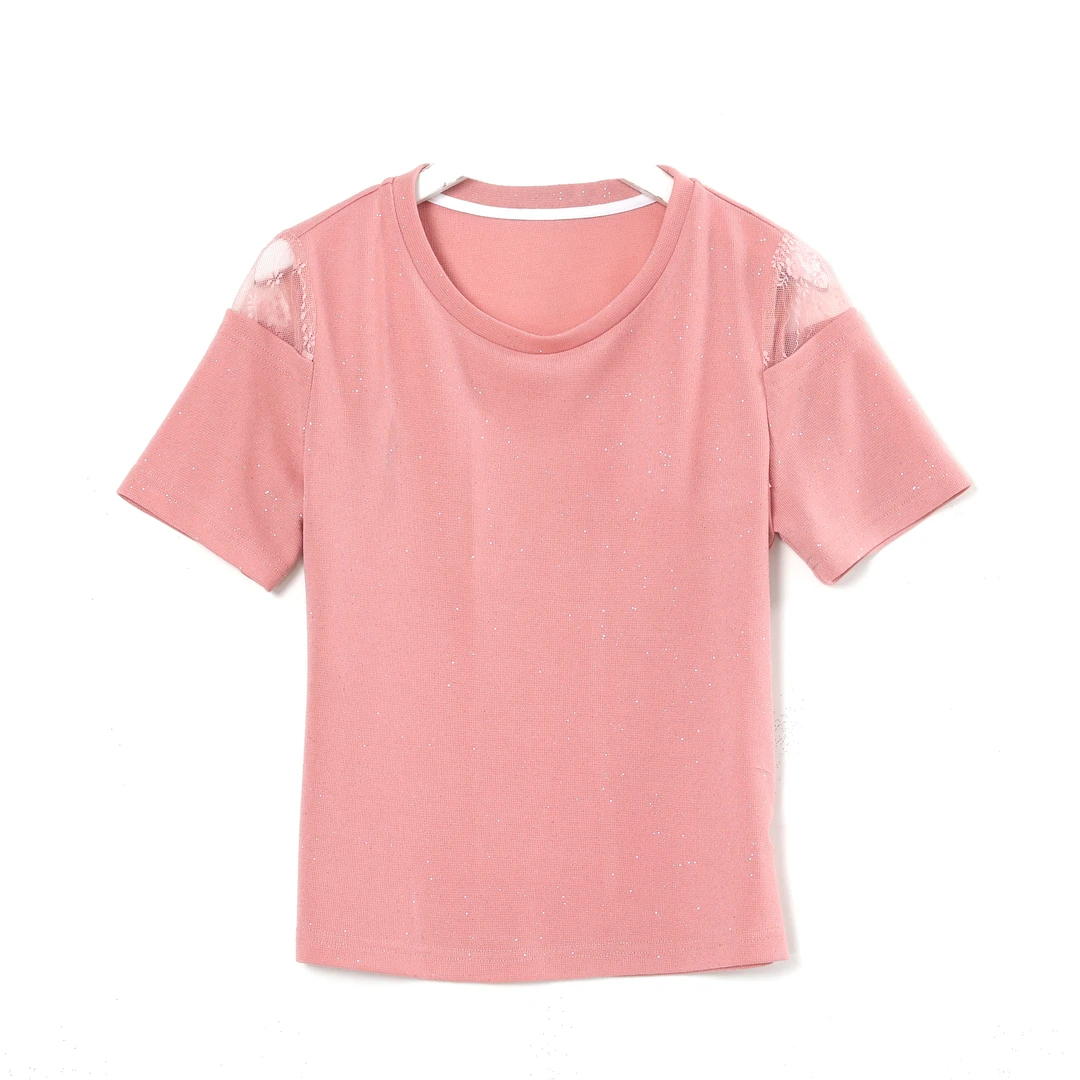 【千屿Sheila】夏季短袖满天星拼网纱女百搭T恤242-TX/0228-391316