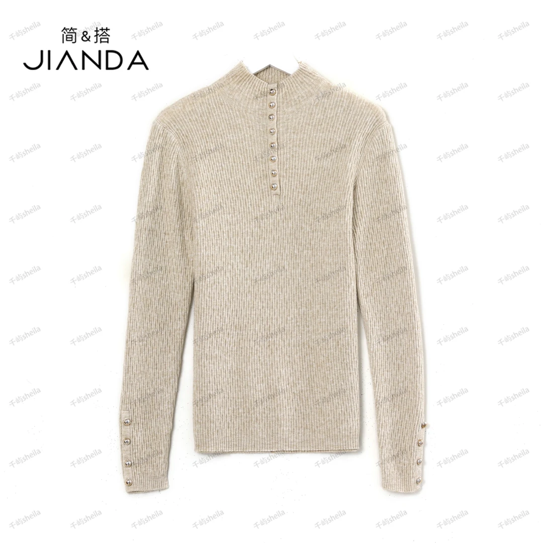 千屿Sheila春秋半高领小扣女士百搭打底毛衣女233-MY/1116-6997