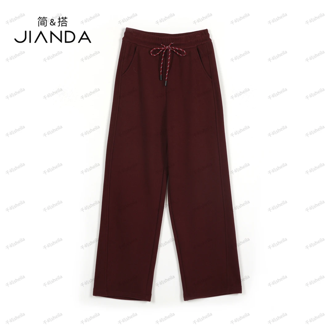 千屿Sheila秋季百搭抽绳女士加绒加厚休闲裤子女秋冬款 0930-6831