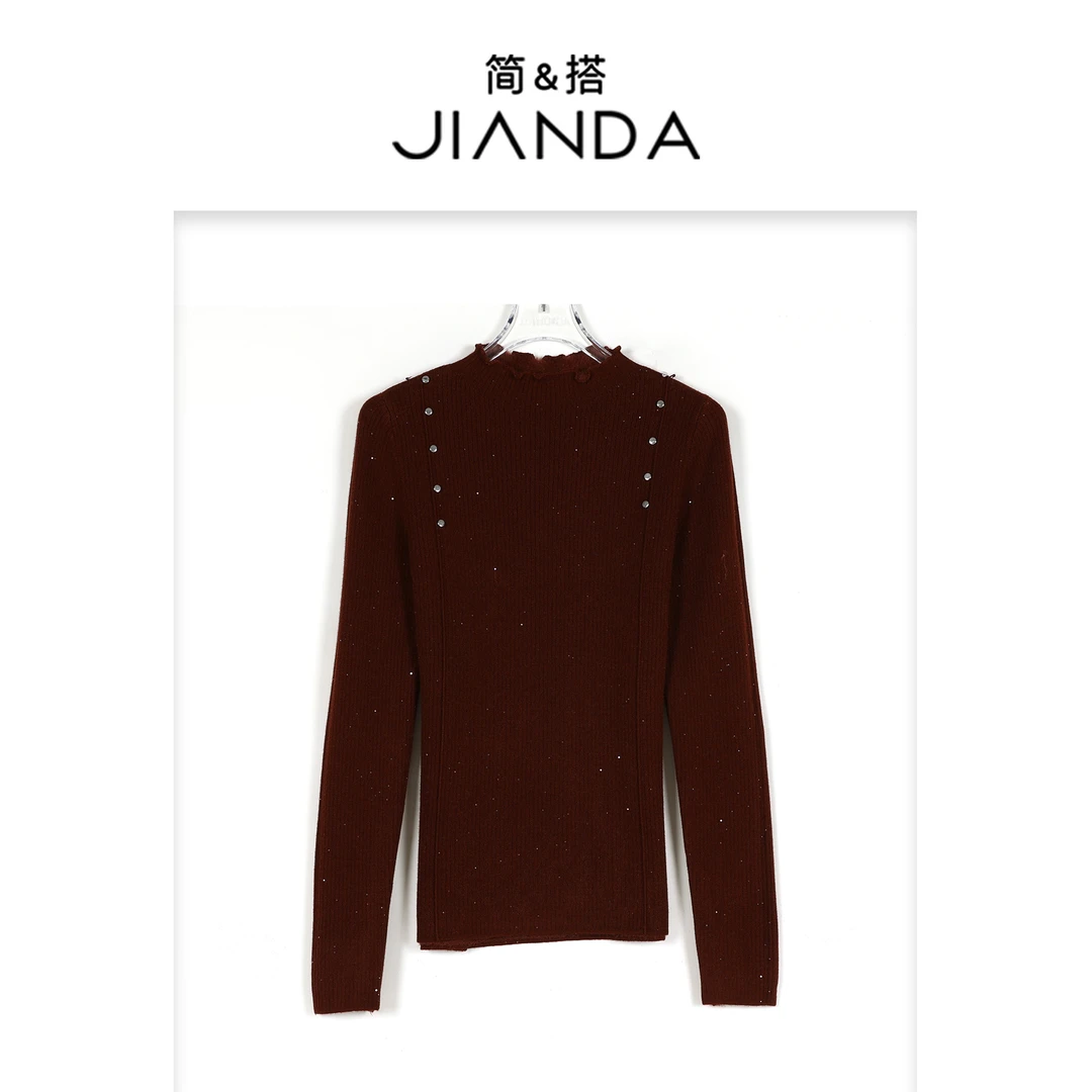 千屿Sheila 半边绒 加绒加厚双排扣长袖毛衣女秋冬款上衣 1211-31