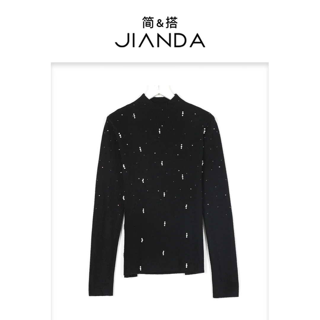 千屿Sheila半高领上衣重工水钻珍珠打底毛衣女秋冬款1023-61030-5