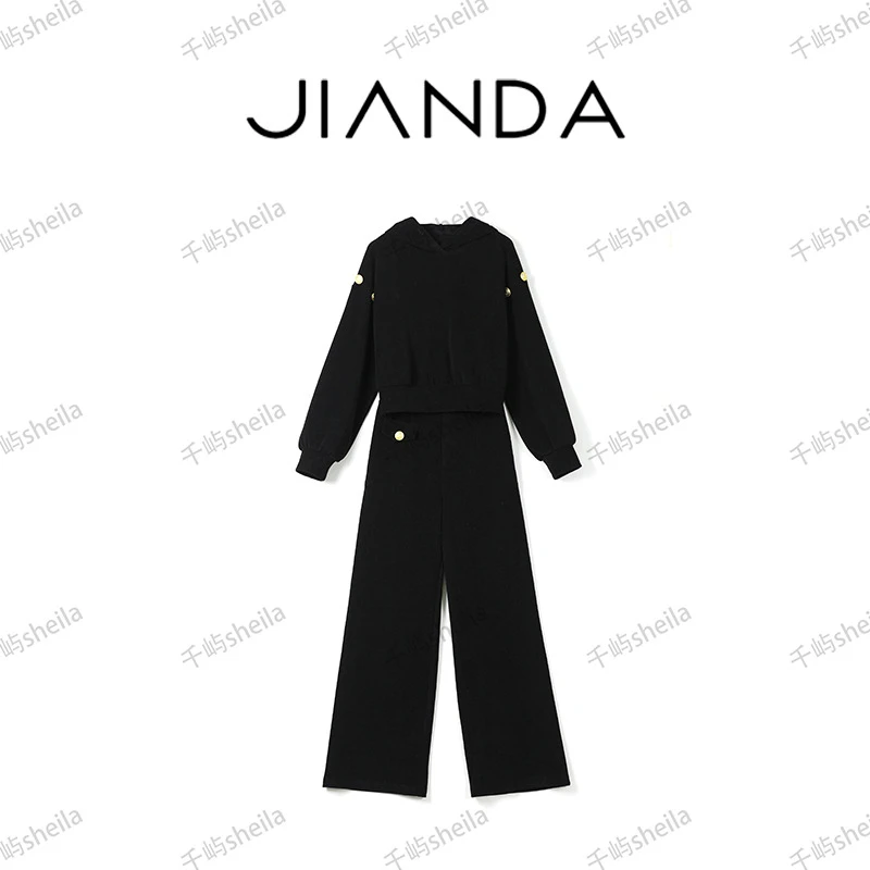 简&搭千屿Sheila连帽卫衣休闲裤金扣子套装233-TZ/0621-150540