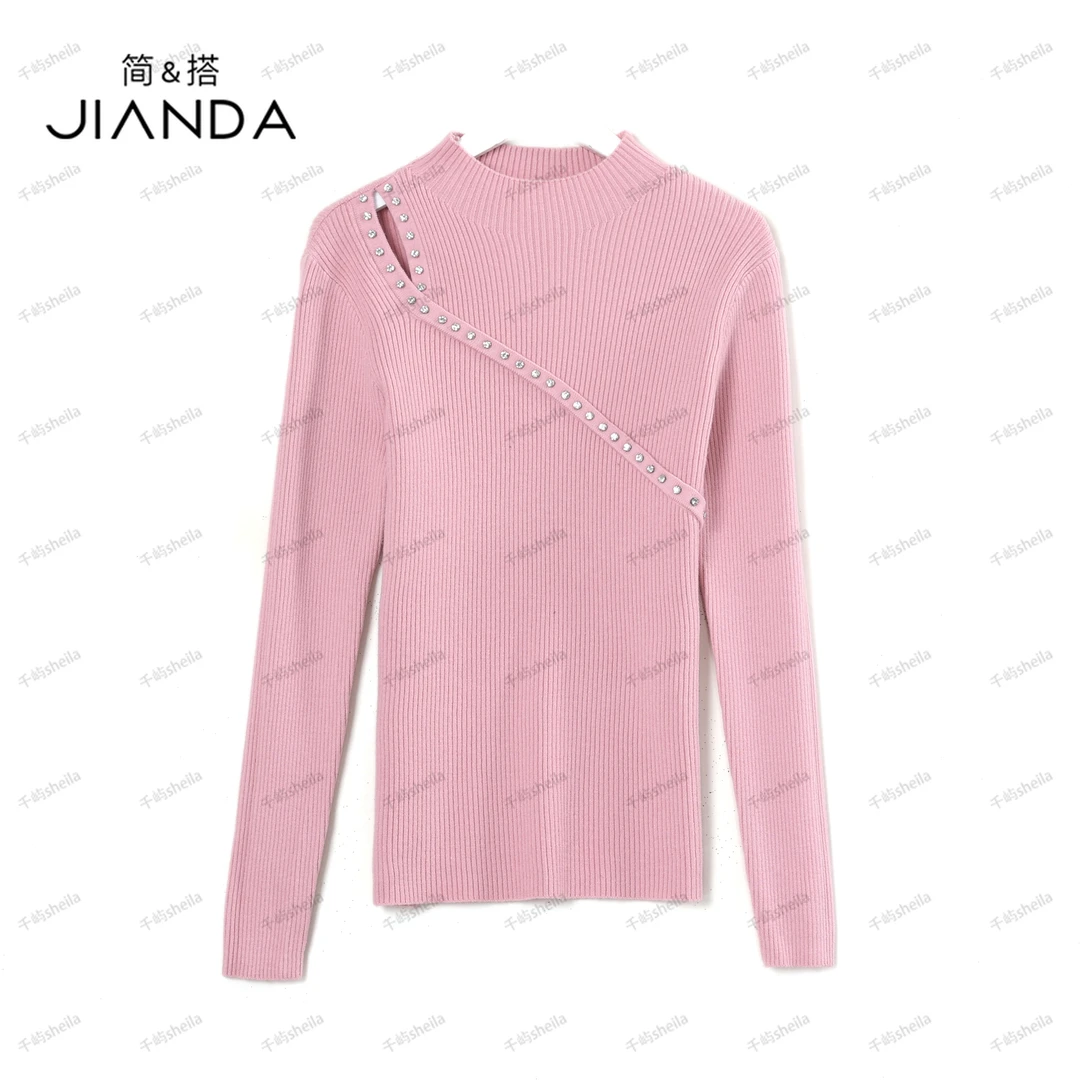 千屿Sheila春秋百搭露肩女士重工水钻针织毛衣女233-MY/1104-8855