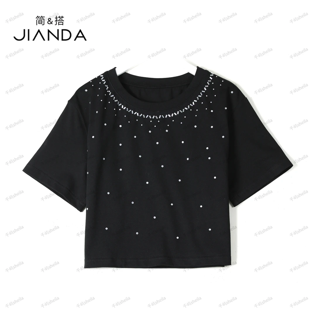 千屿Sheila夏季时尚气质显瘦女装洋气修身百搭短款短袖T恤女款