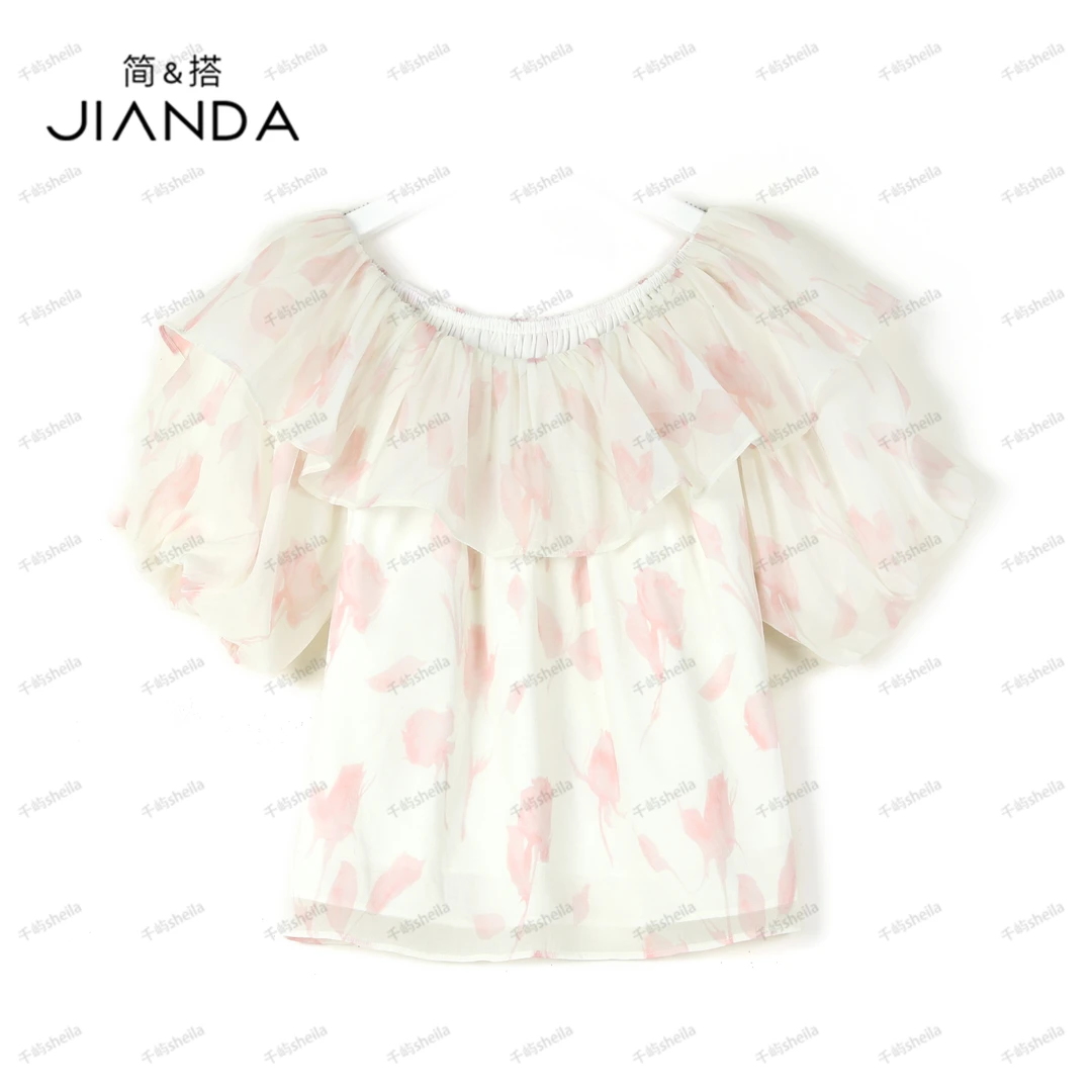 千屿简搭夏装一字肩短袖花朵高档短袖小衫231-CS/0510-1701158