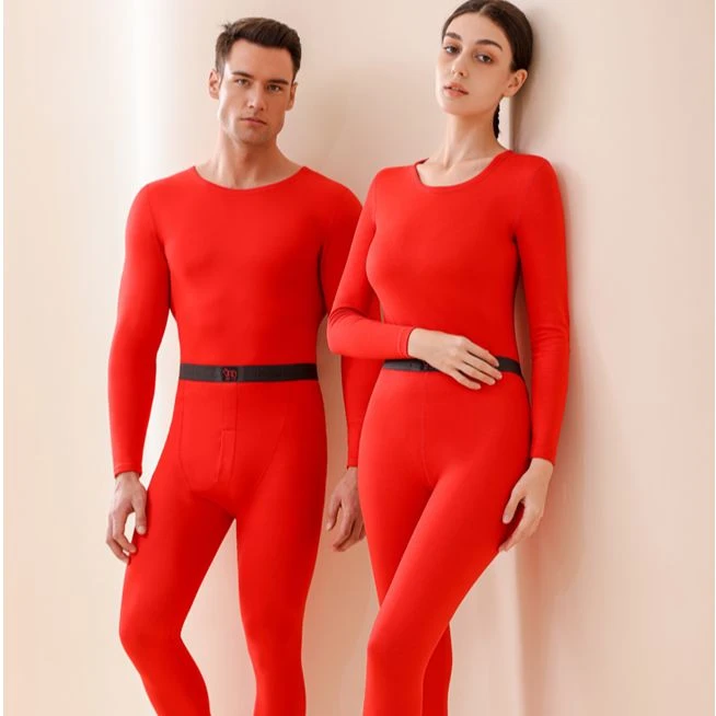 本命年大红色保暖内衣男士女士秋衣秋裤结婚自发热套装喜庆冬季