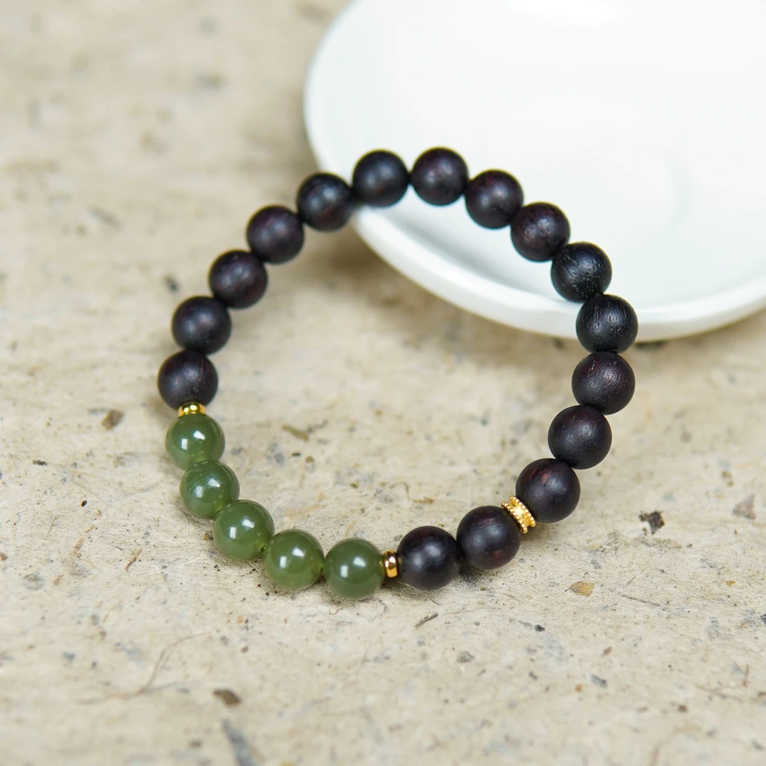 缅甸小叶降真香满油黑油08手串和田玉高油文玩手串