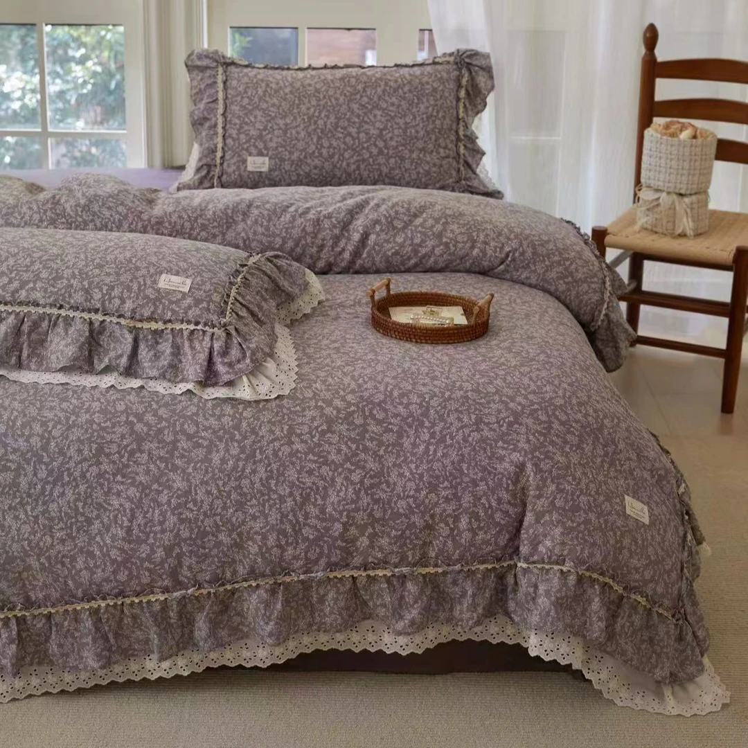 紫韵款 全棉双层纱四件套  工艺款套件 全棉双层纱被套双边工艺