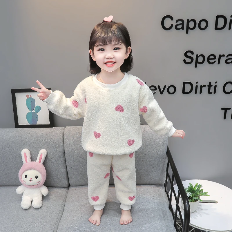 女童睡衣秋冬季法兰绒加绒加厚珊瑚绒2024新款儿童家居服宝宝女孩