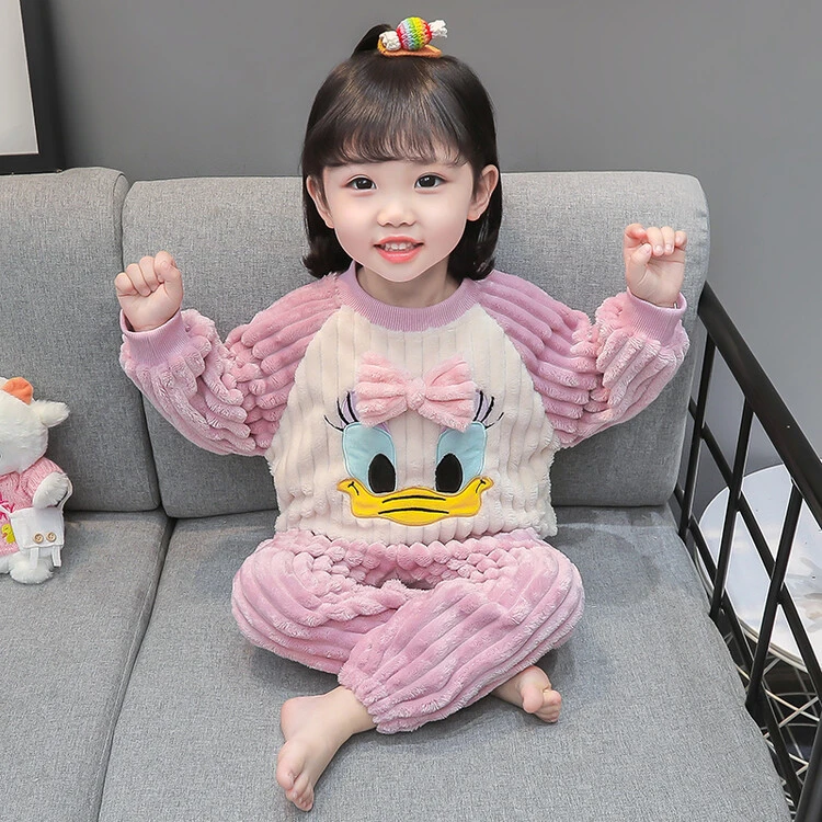 儿童珊瑚绒睡衣女童秋冬款女孩加厚宝宝法兰绒冬季小童家居服套装