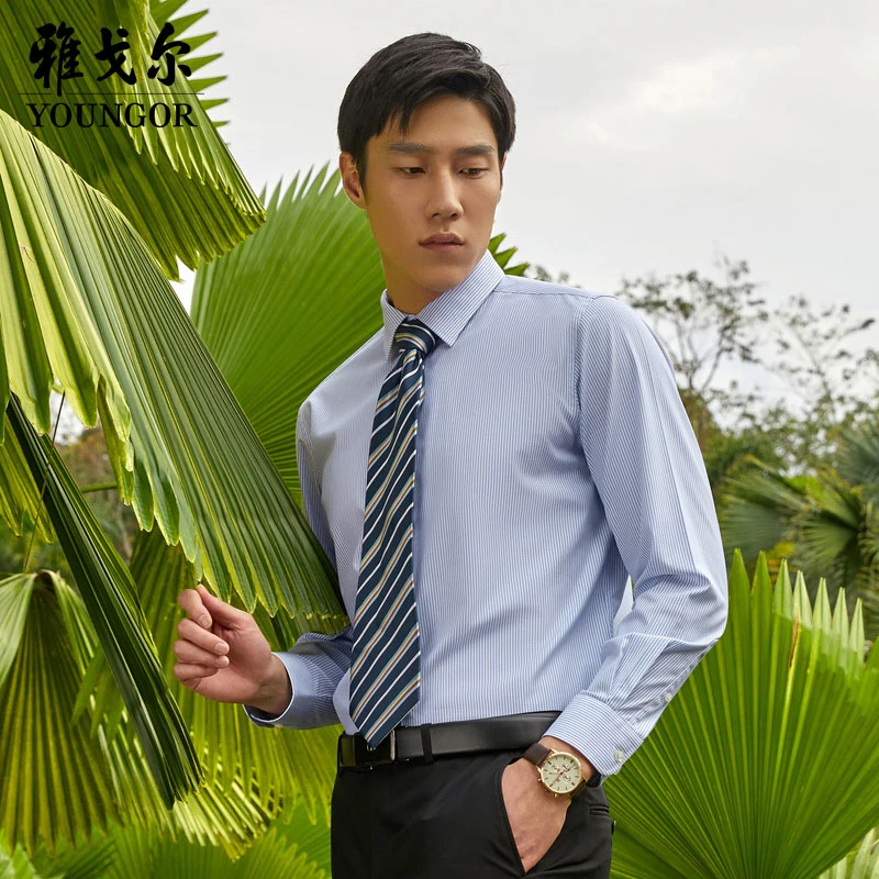 【棉弹DP免烫+色织工艺】雅戈尔长袖衬衫职业大码细条纹衬衣10273