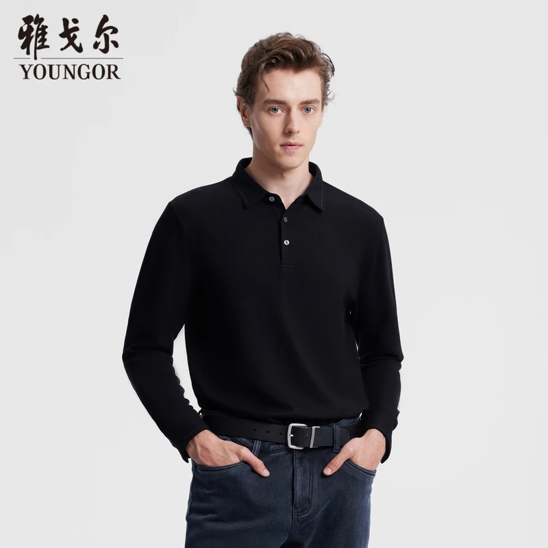 雅戈尔男装官方旗舰店春秋男士羊毛长袖polo衫商务男款T恤509974