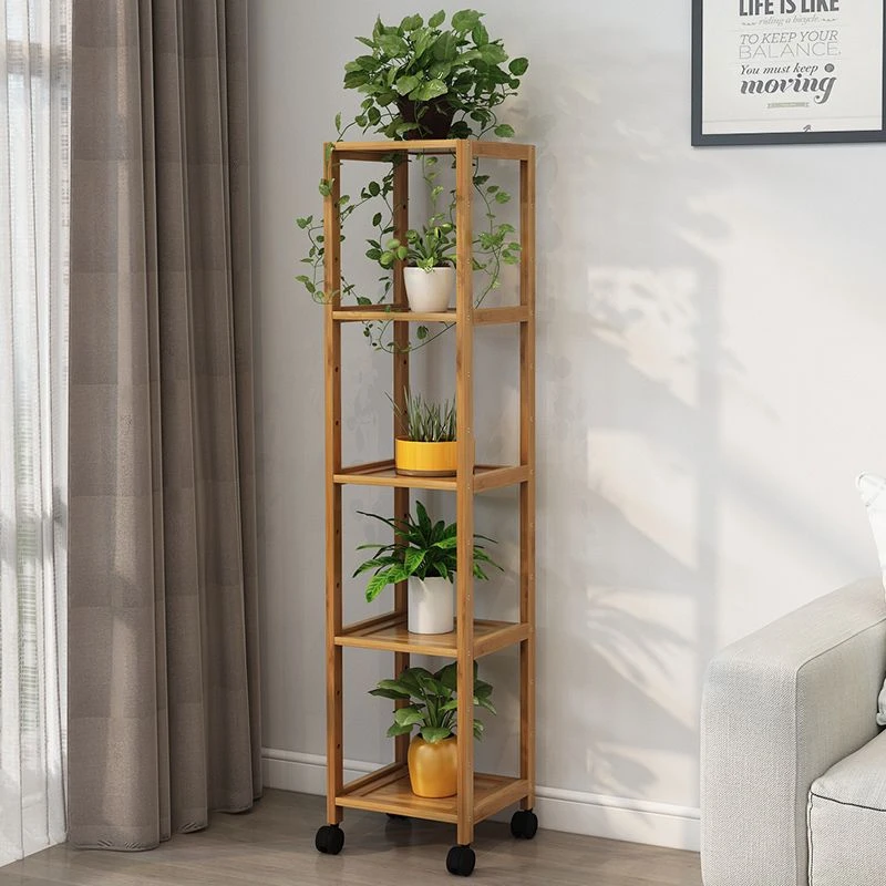 简易花架窄小型阳台落地式花架子多肉绿萝组装楠竹家用装饰花盆架