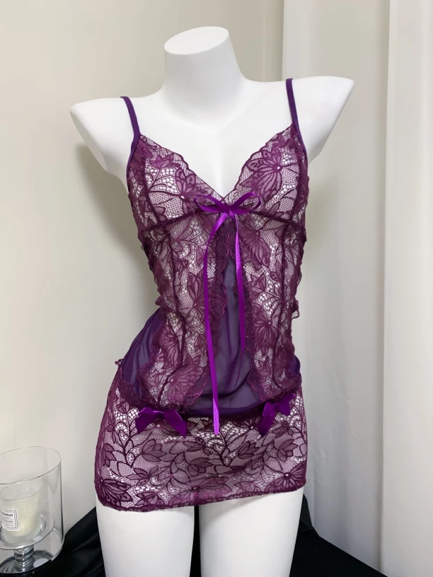 desire/紫色性感蕾丝绑带性感吊带睡裙家居服吊带裙夏季连衣裙女
