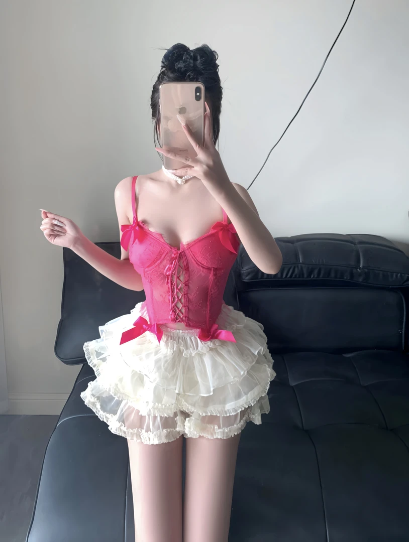 desire/性感辣妹粉色蕾丝纯欲吊带内衣文胸打底背心鱼骨上衣女