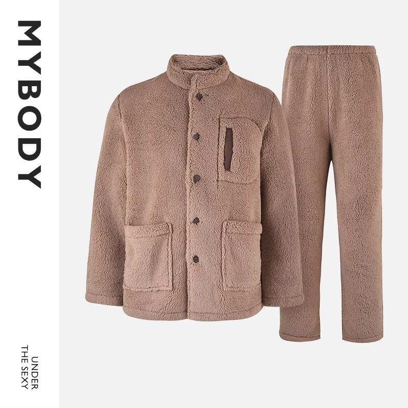【商场同款】MYBODY睡衣男士开衫套长袖长裤中厚法兰绒家居服套装