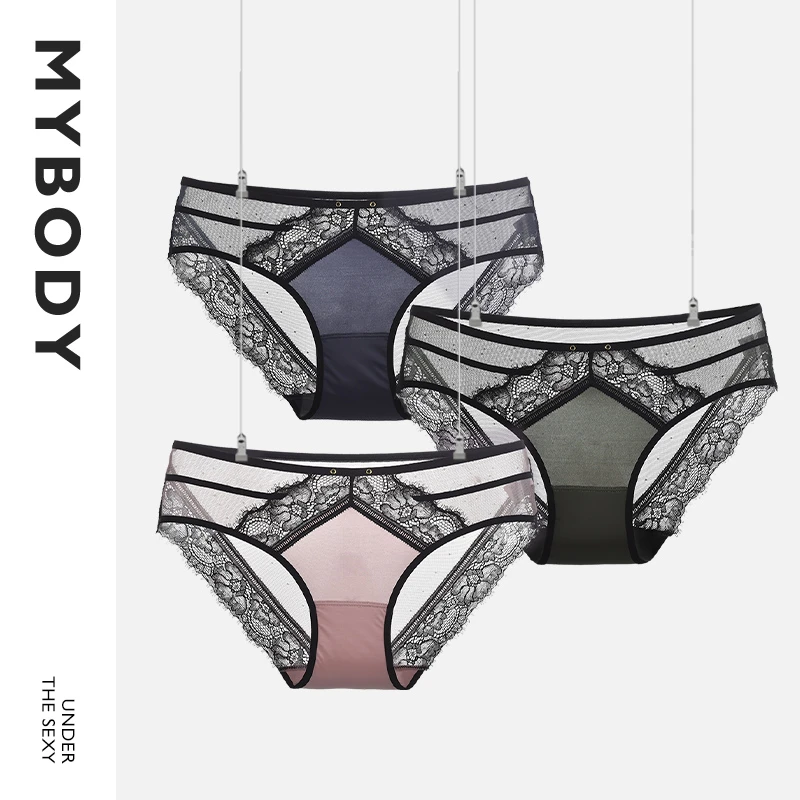 【商场同款】MYBODY女士内裤撞色性感蕾丝三角裤中腰薄款透气底裤