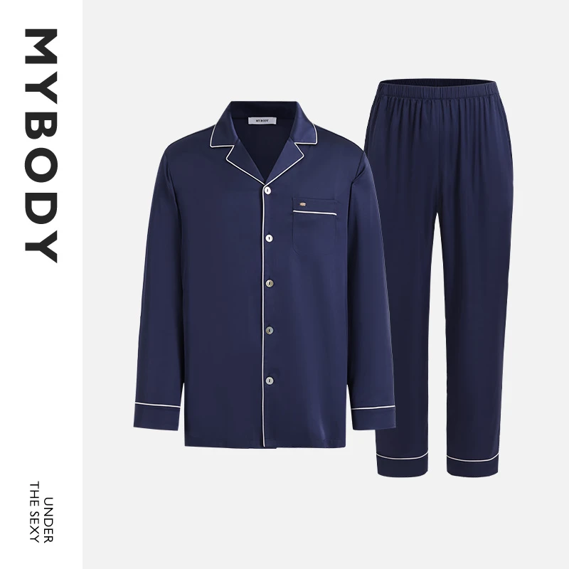 【商场同款】MYBODY舒适休闲亲肤男士睡衣撞色简约开衫居家服套装