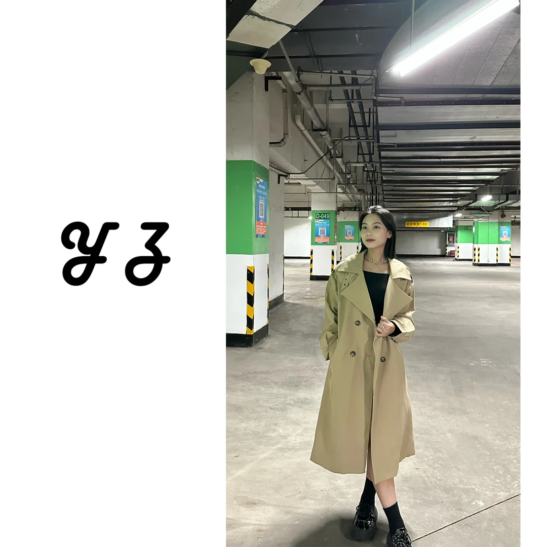 高档过膝风衣女2023秋季新款气质双排扣中长款宽松休闲外套韩版