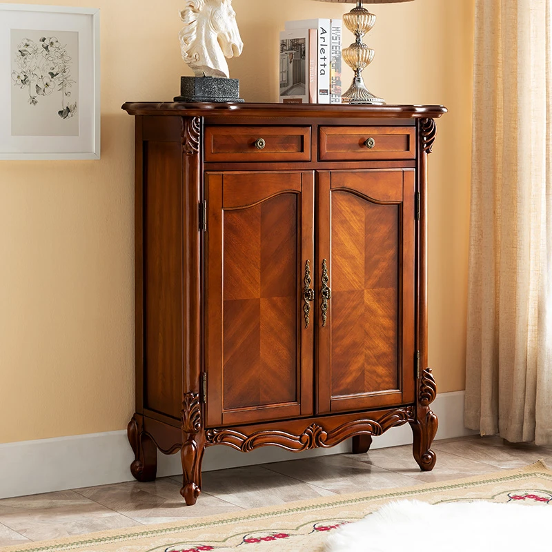 美式实木鞋柜欧式储物柜双开门超薄家用鞋柜