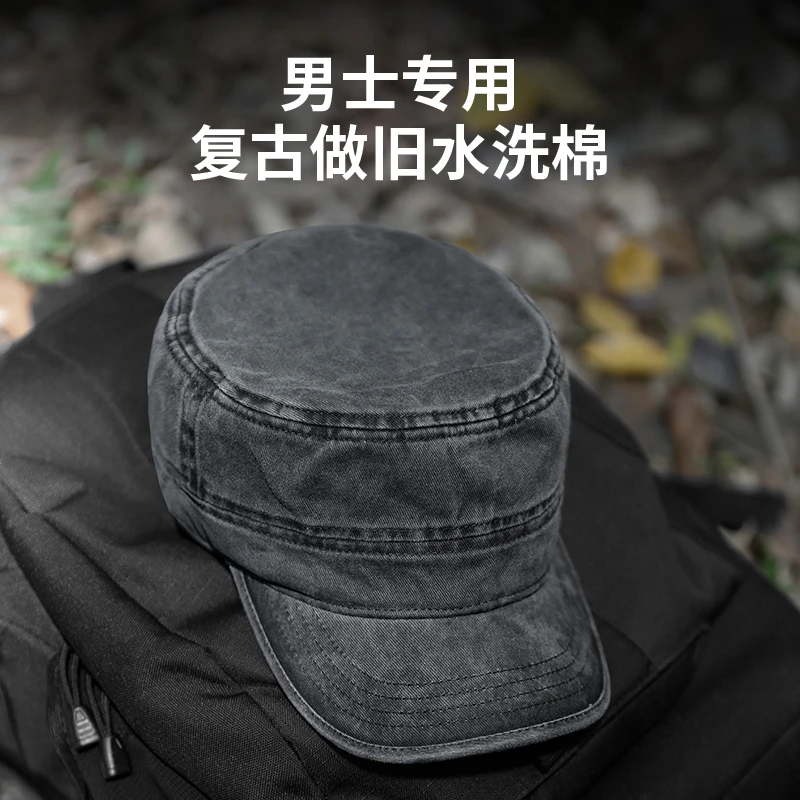战术鸟(纯棉材质)男士户外平顶鸭舌帽男纯棉棒球帽复古做旧休闲帽