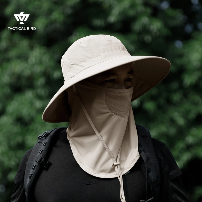 战术鸟(冰丝面罩)夏季防晒户外遮阳帽男太阳爬山徒步钓鱼渔夫帽子