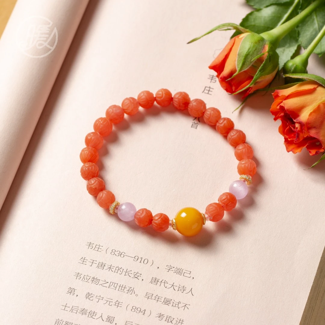 单圈玛瑙手串7mm磨砂雕刻配路路通手链H1653多样性发一