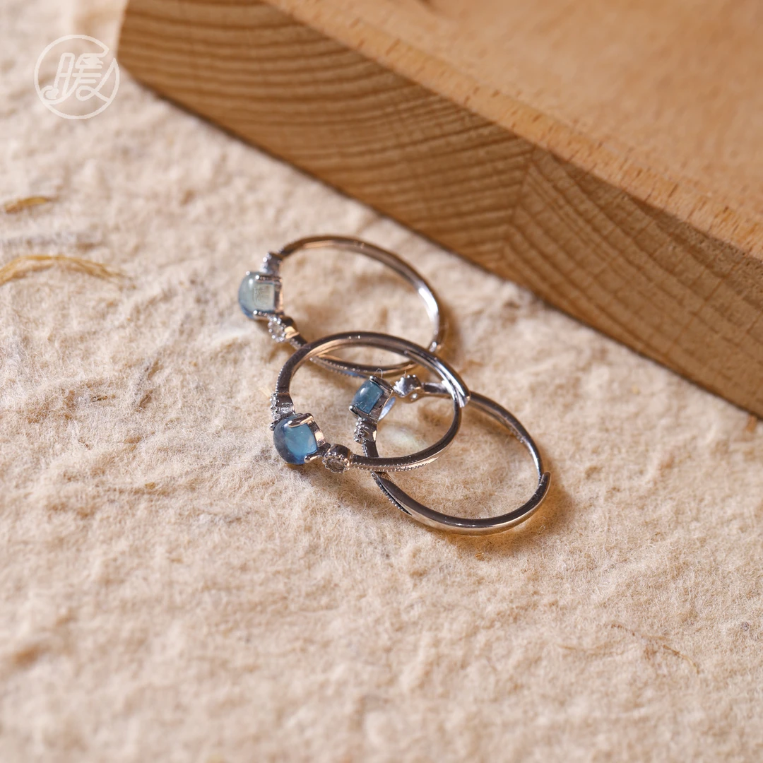 Nuanyan/暖言海蓝宝镶嵌开口可调节戒指Z2912多样性发一