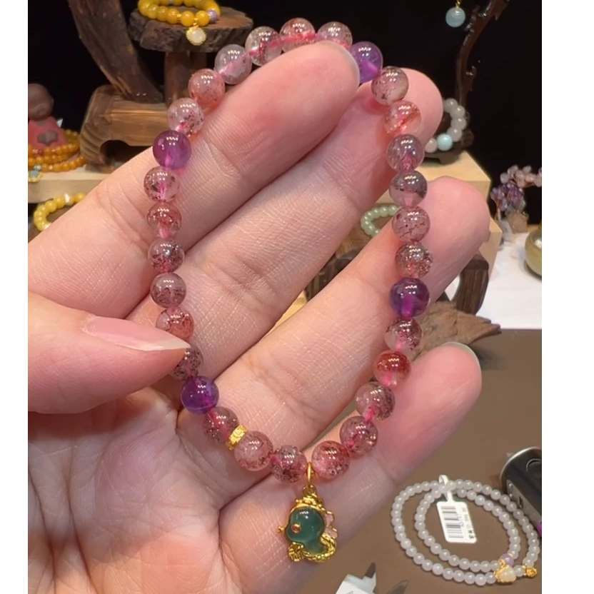 单圈超七水晶手串搭配翡翠小蛇吊坠5640多样性发一