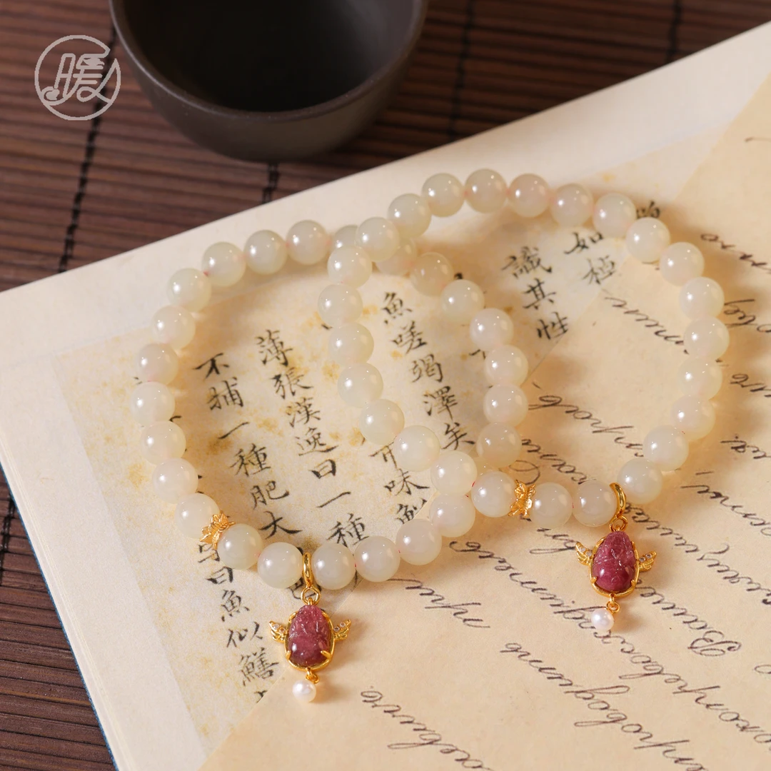 Nuanyan/暖言单圈和田玉手串7mm搭配貔貅吊坠手链A6174多样性发一
