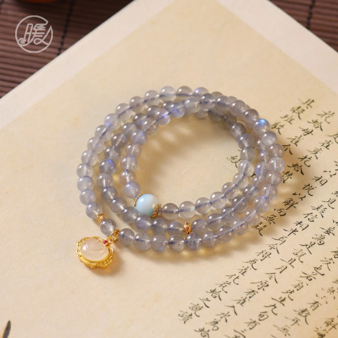 Nuanyan/暖言三圈长石手串6mm搭配小锁手链D2496多样性发一