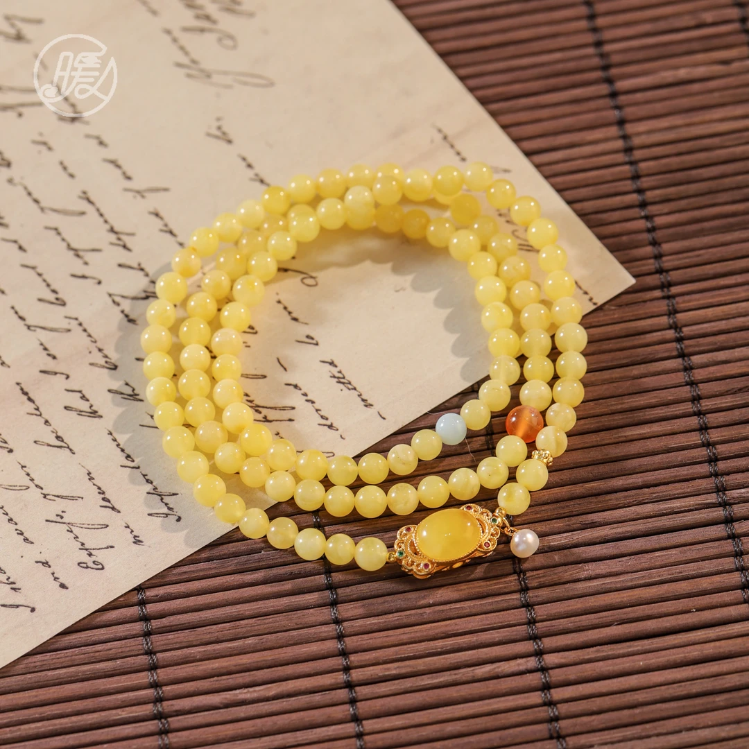 三圈琥珀蜜蜡手串5mm搭配糖果配饰手链E5930多样性发一