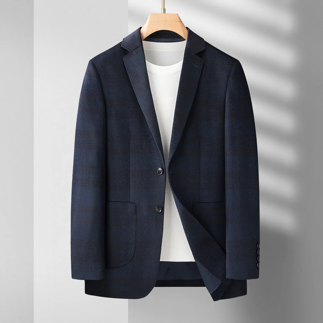 Red Matt/红马特绵羊毛羊绒桑蚕丝男士修身商务休闲格纹百搭西服