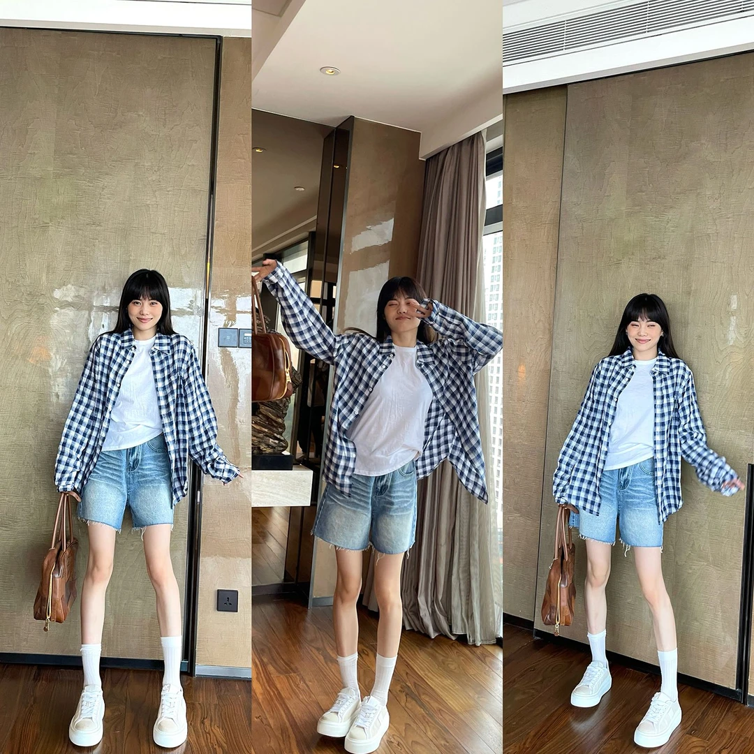 井迪儿【翻盘】~90%棉夏季新款复古百搭显瘦高腰毛边三分牛仔短裤