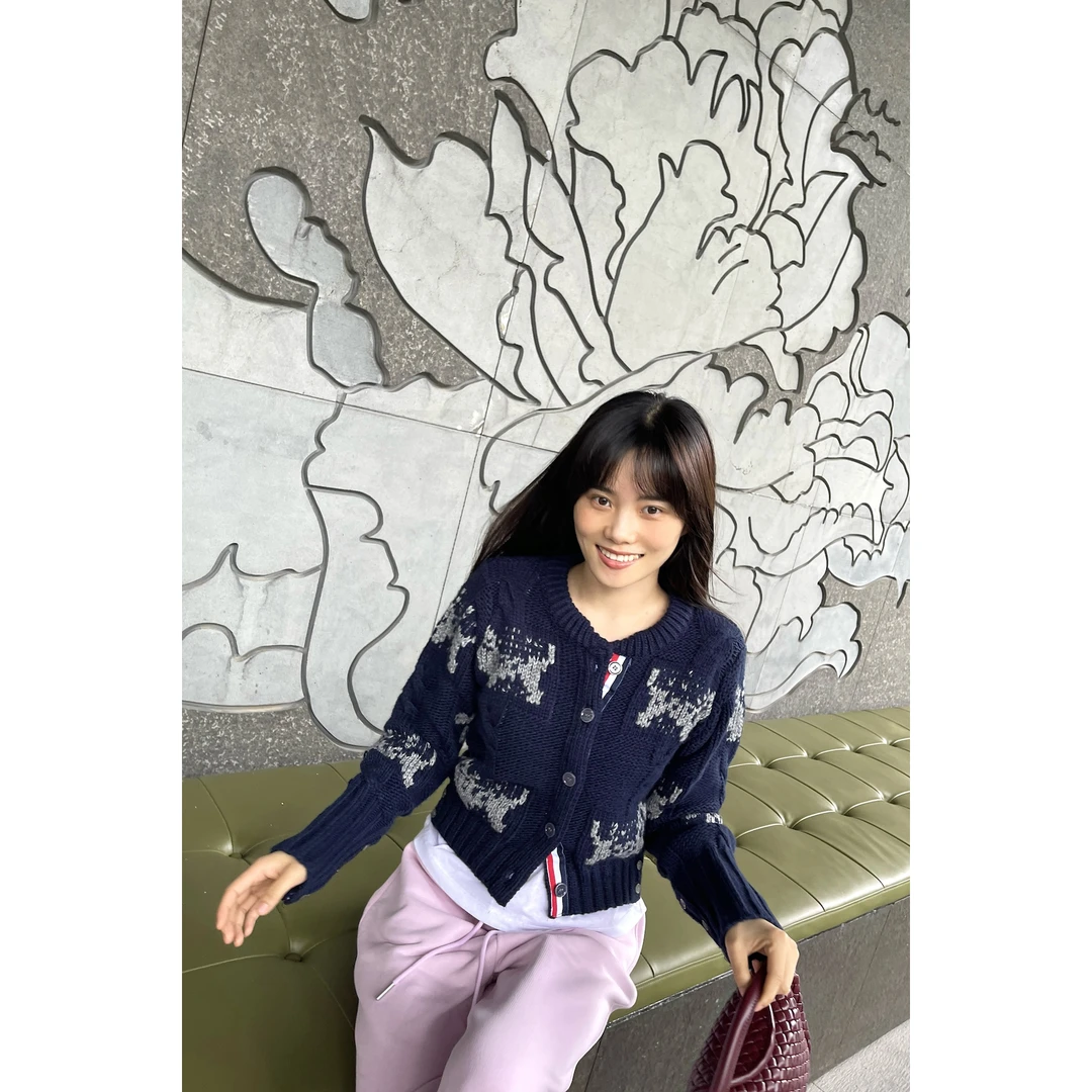 井迪儿【下雨天】~20%羊毛学院风小众特色印花软糯针织开衫