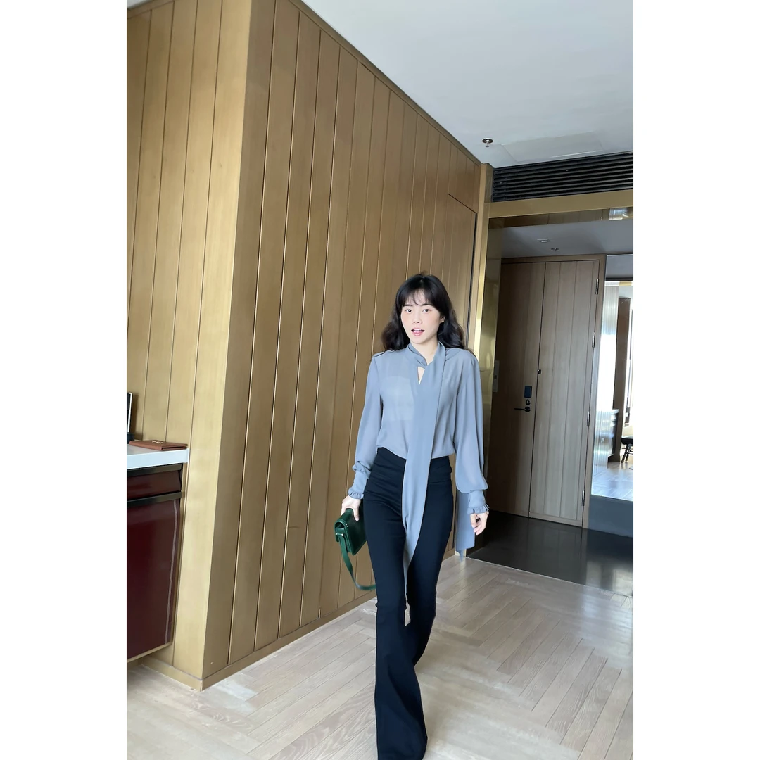 井迪儿【思维】~纱感微透气质高级通勤纯色飘带温柔垂感衬衫